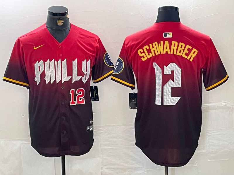 Men Philadelphia Phillies 12 Schwarber Red City Edition Nike 2024 MLB Jersey style 2